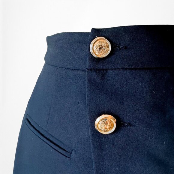 Zara High Waisted Navy Blue Button Front A-Line Wrap Mini Skirt Size XS/S - Picture 7 of 7